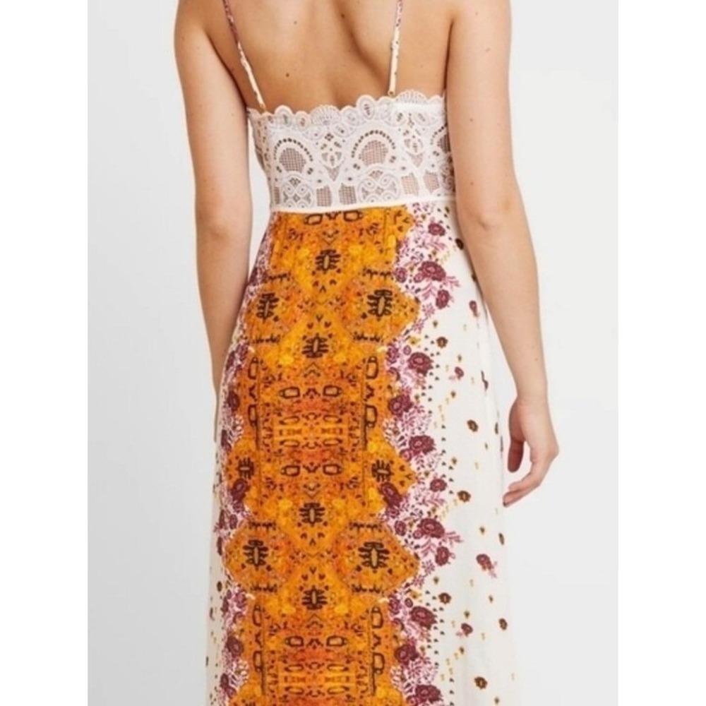 Free People Morning Song Cream Maxi Dress with Orange & Pink Floral Center Panel - Picture 3 of 10